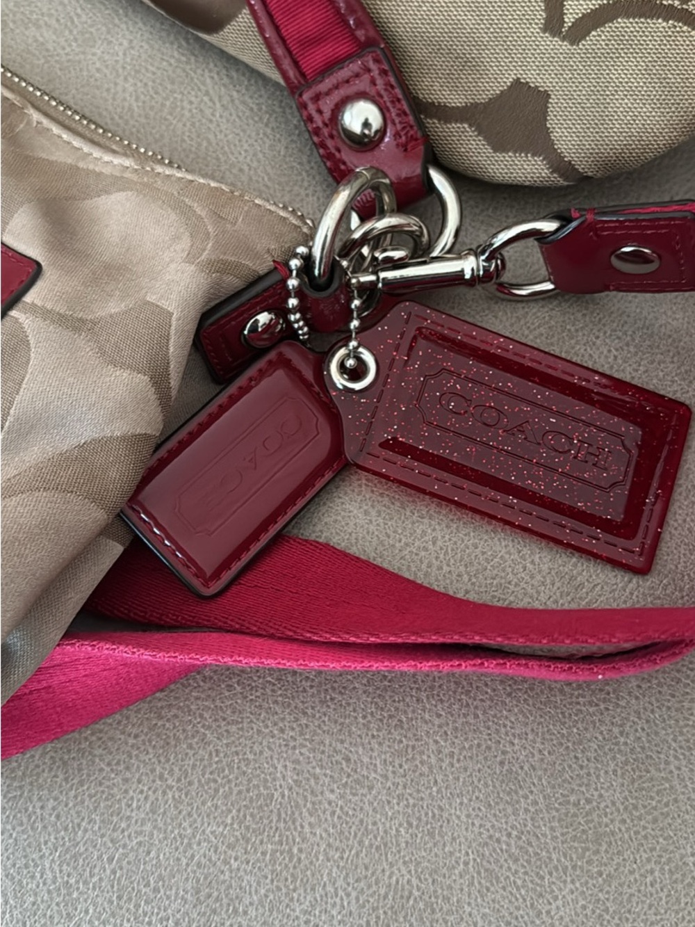 Coach Signature Khaki Pink Patent Crossbody Shoulder Bag Purse - Picture 7 of 7